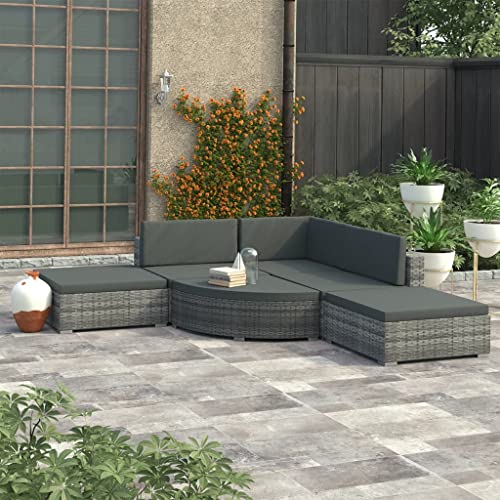 LIANGDONFC balkonmöbel Kleiner Balkon、gartentisch mit stühlen6-tlg. Garten-Lounge-Set mit Kissen Poly Rattan GrauIdeal für Terrassen, Gärten von LIANGDONFC