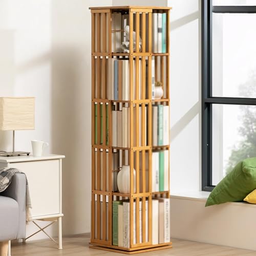 LIANGERMAO Bücherregal drehbar, Bambus Drehbares bücherregal, 360° Rotating Bookshelf, Bücherregal, Schrank, für Schlafzimmer, Wohnzimmer, Arbeitszimmer und Büro (Primärfarben - fünf Schichten) von LIANGERMAO