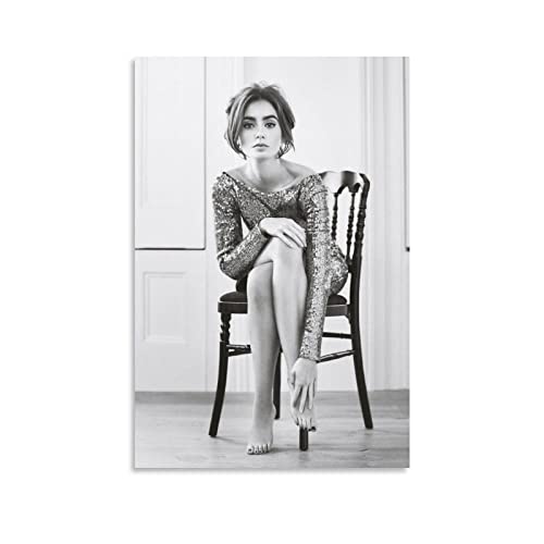Lily Collins Beauty Star Kunst-Foto-Poster, 9 Leinwand-Poster, Wandkunst, Bilddrucke, zum Aufhängen, Foto, Geschenkidee, Dekoration, Heimposter, Kunstwerke, 50 x 75 cm von LIANGFANG