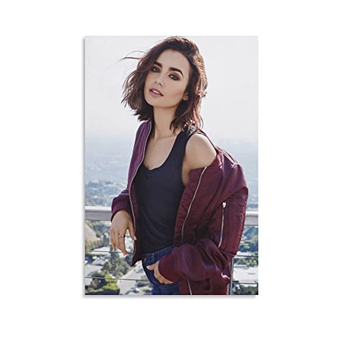 Lily Collins Beauty Star Kunstfoto-Poster, 17 Poster, Wandkunst, Malerei, Leinwand, Geschenk, Wohnzimmer, Schlafzimmer, Dekoration, Poster, Kunstwerke, 60 x 90 cm von LIANGFANG