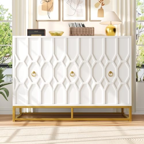 LIANGFUN Sideboard, Buffetschrank, Cabinets, Esszimmer Wohnzimmer Aufbewahrungsschränke, Gemusterte Schränke, Freistehende Schränke, Küchenmöbel, Sideboard mit stabilen Eisenrahmenbeinen, Weiß LIANGFUN Sideboard, Buffetschrank, Cabinets, Esszimmer Wohnzimmer Aufbewahrungsschränke, Gemusterte Schränke, Freistehende Schränke, Küchenmöbel, Sideboard mit stabilen Eisenrahmenbeinen, Weiß von LIANGFUN
