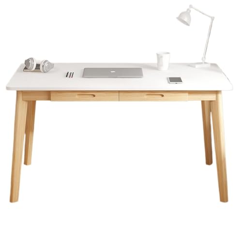 LIANGGM Schreibtisch Massivholz Computertisch Mit 2 Schubladen Bürotisch Moderner Schreibtisch Arbeitstisch Heimschreibtisch Bürotisch Arbeitsplatz(White,100 * 55 * 72cm) von LIANGGM