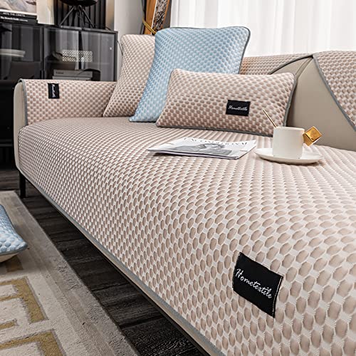 Eisseide Sofabezug für 1 2 3 4 Sitzer,Kühle Sommer Sofa Abdeckung,Anti-Rutsch Sofaüberwurf,Eis Seide Matten Klimaanlage Schlafmatte Hunde Haustiere Möbel Schutz-Champagner-Farbe,1pc-70x120cm von LIANGLAOI