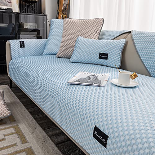 LIANGLAOI Eisseide Sofabezug für 1 2 3 4 Sitzer,Kühle Sommer Sofa Abdeckung,Anti-Rutsch Sofaüberwurf,EIS Seide Matten Klimaanlage Schlafmatte Hunde Haustiere Möbel Schutz-Blau,1pc-90x160cm von LIANGLAOI