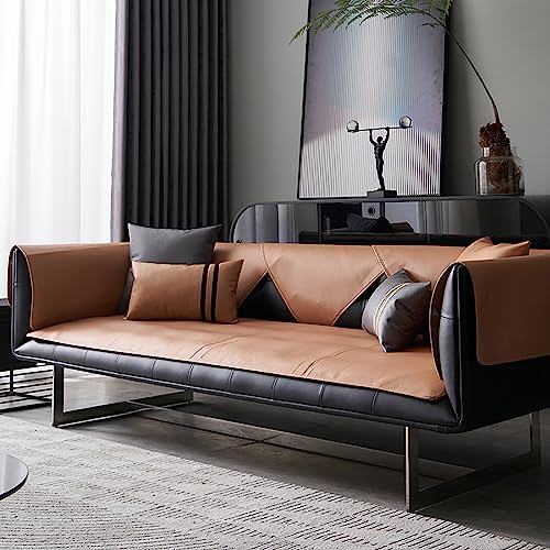 LIANGLAOI Kunstleder Sofabezug 1 2 3 4 Sitzer,rutschfest Sofa Überwurf,Waterproof PU Sofa Abdeckung Sofaüberwurf für Hunde,Katzen,Haustiere,Armlehne,Rückenlehne-Braun,1pc-70x180cm von LIANGLAOI