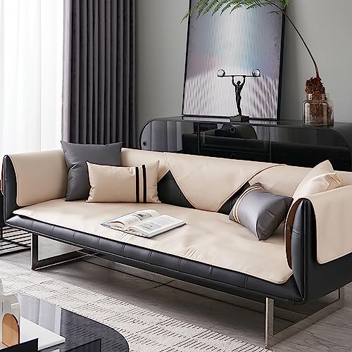 LIANGLAOI Kunstleder Sofabezug 1 2 3 4 Sitzer,rutschfest Sofa Überwurf,Waterproof PU Sofa Abdeckung Sofaüberwurf für Hunde,Katzen,Haustiere,Armlehne,Rückenlehne-Cremeweiß,1pc-70x240cm von LIANGLAOI