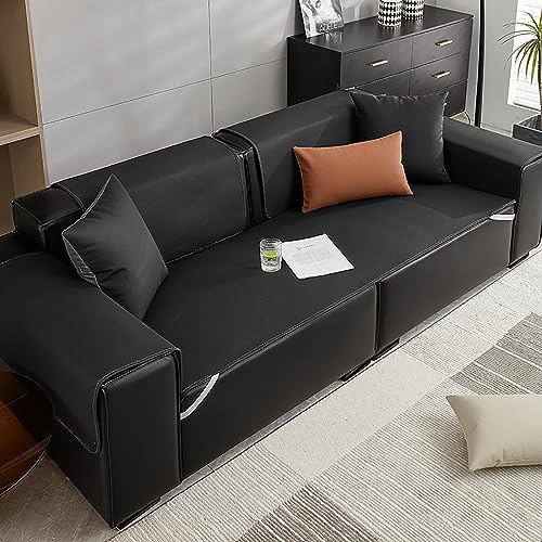 LIANGLAOI Leder Sofabezug 1 2 3 4 Sitzer,100% wasserdichte Sofa Überwurf,rutschfeste Abschnitt Sofa Abdeckung,Einfarbig Sofaüberwurf für Haustiere,Armlehne,Rückenlehne-Schwarz,1pc-60x60cm von LIANGLAOI