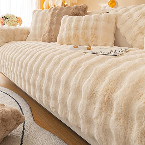 LIANGLAOI Samt Sofabezug für 1 2 3 4 Sitzer,Plüsch Velvet Sofa überzug Ecksofa Anti-rutsch Sofa Überwurf,Einfarbig L Form Sofaüberwurf,Pets Dog Couch überzug Sofaschoner-Weiß,90x160cm von LIANGLAOI