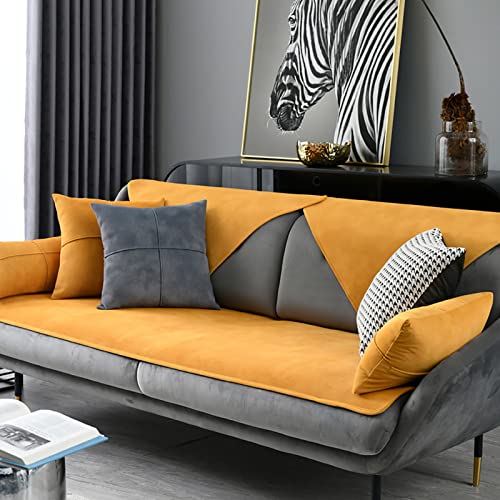 LIANGLAOI Velvet Sofabezug 1 2 3 4 Sitzer,Samt Sofa überzug Ecksofa Anti-rutsch Sofa Überwurf,Einfarbig L Form Sofaüberwurf,Pets Dog Couch überzug Sofaschoner-Gelb,80x210cm von LIANGLAOI