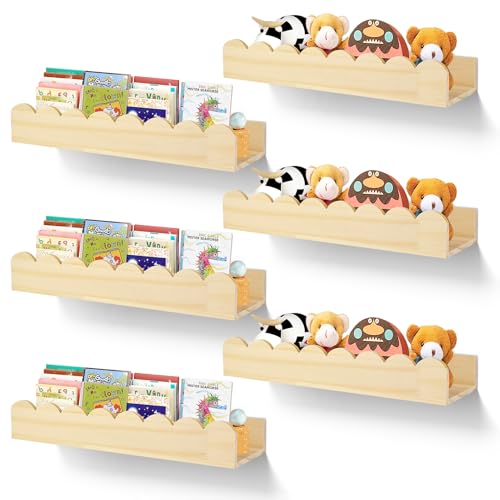 6 Stück schwebende Holzregale für Zimmer, Wandregale, 38,1 cm, Bücherregal für Kinderzimmer, Kinderzimmer, Dekoration, Wand-Bücherregal, Zeitschriftenständer, Bilderleiste für Schlafzimmer, Kleinkind von LIANGMIDA