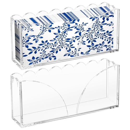 Acryl-Gästehandtuchhalter, gewelltes Tablett, 2er-Set für Badezimmer, transparent, wasserdicht, Einweg-Papierhandtuch-Serviettenhalter, Ständer mit rutschfesten Pads für Tisch, Zuhause, Küche von LIANGMIDA