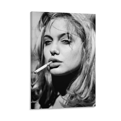 LIANGSHUANG American Women Filmregisseure Angelina Jolie Smoking Schwarz-Weiß-Poster Kunstwerke Kunstdruck Poster Wandkunst Gemälde Leinwand Dekor Heimposter 20 x 30 cm von LIANGSHUANG