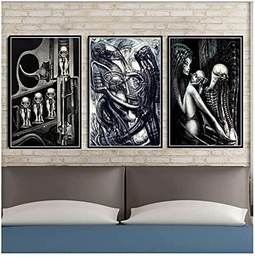 LIANGX Bilder Hr Giger Li Ii Alien Horror Malerei Leinwand Wandkunst,Nordic ohne Rahmen Retro Poster Wandbilder für Wohnzimmer Wohnkultur Dekor (3x70x100cm) von LIANGX