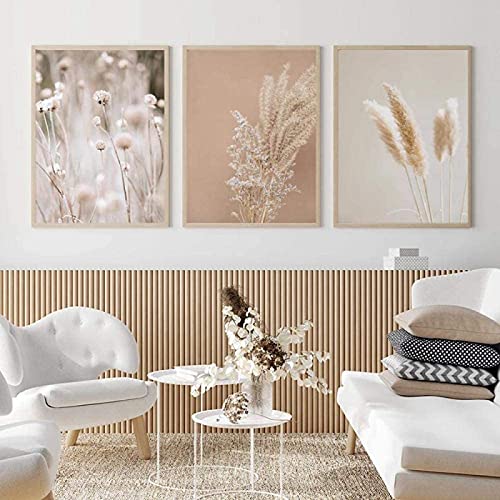 LIANGX Graspflanzen Natur Landschaft Malerei Leinwand Wandkunst Bilder,Getrocknetes Gras 3 Stück ohne Rahmen Boho Botanical Poster Wandbilder Wohnzimmer Dekor (40x60cm) von LIANGX