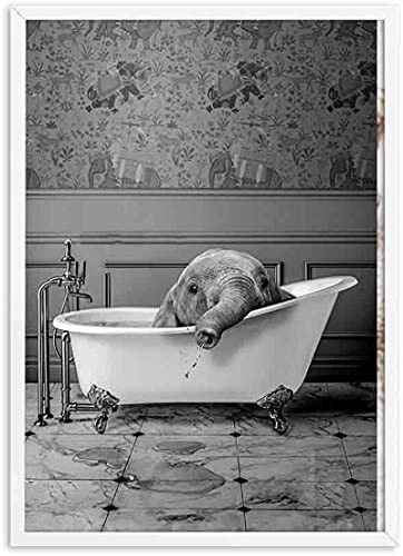 LIANGX Leinwand Posterset Bilder Deko Wanddeko,Tier In Der Badewanne Wandbilder Giraffe Elefant Alpaka Panda Wohnzimmer Schlafzimmer Home Dekoration Wandkunstposter ohne Rahmen (30x40cm,Elefant) von LIANGX