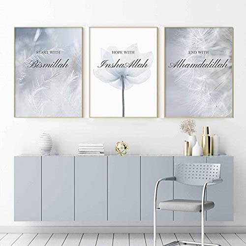 LIANGX Leinwandmalerei Dekoration Islamische Lotus Soft Feather Pure Feeling Kalligraphie wandbild Poster,ohne Rahmen Malerei Bilder Wohnzimmer Dekor 3Pcs (3X50x70cm) von LIANGX