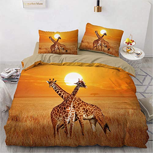 LIANHUAA 3D Tier Hirsch Giraffe Bettwäsche Trendy Bettbezug Bedding 135 X 200 Giraffen Bunt Safari Afrika Landschaft Wildtier Tiermotiv Kids Kinder Junge Mädchen (2,135X200cm) von LIANHUAA