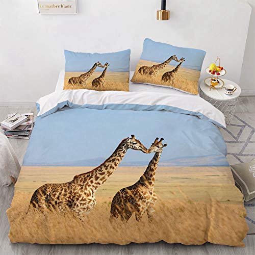 LIANHUAA 3D Tier Hirsch Giraffe Bettwäsche Trendy Bettbezug Bedding 135 X 200 Giraffen Bunt Safari Afrika Landschaft Wildtier Tiermotiv Kids Kinder Junge Mädchen (3,135X200cm) von LIANHUAA