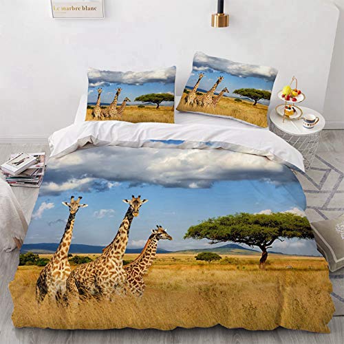 LIANHUAA 3D Tier Hirsch Giraffe Bettwäsche Trendy Bettbezug Bedding 135 X 200 Giraffen Bunt Safari Afrika Landschaft Wildtier Tiermotiv Kids Kinder Junge Mädchen (4,135X200cm) von LIANHUAA