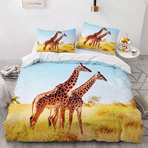 LIANHUAA 3D Tier Hirsch Giraffe Bettwäsche Trendy Bettbezug Bedding 135 X 200 Giraffen Bunt Safari Afrika Landschaft Wildtier Tiermotiv Kids Kinder Junge Mädchen (5,135X200cm) von LIANHUAA