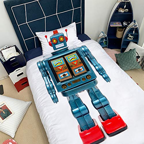 LIANHUAA Cartoon Roboter Muster Bettbezug Set Kissenbezüge Bettwäsche Set 200x200cm Für Kinder Jungen Teenager (135 x 200 cm) von LIANHUAA