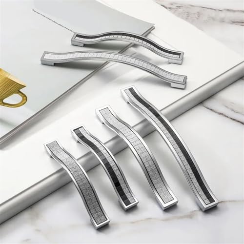 LIANKUOD Sandsilberne Kristallglas-Patch-Schubladenknöpfe aus Aluminiumlegierung, Küchenschrank-Türgriffe, Möbelgriff-Hardware, 1 Stück (Color : Silver Black 160mm) von LIANKUOD