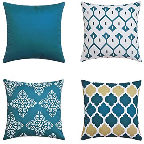 LIANNAO 4er Set Dekorativ Kissenbezug Geometrische Muster Dekorative Platz Dekokissen Fall Kissenbezüge für Couch Wohnzimmer Schlafsofa mit unsichtbaren Reißverschluss 26x 26 Zoll 65 x 65 cm Blau von LIANNAO