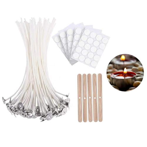 LIANRISES 100 Stück Kerzendocht 10cm Dochte für Kerzen Kerzendochte Kerzendochte für Dicke Kerzen Kerzendochte für Kerzen mit 5 Stück Kerzendocht Halter und 100 Stück Aufkleber von LIANRISES