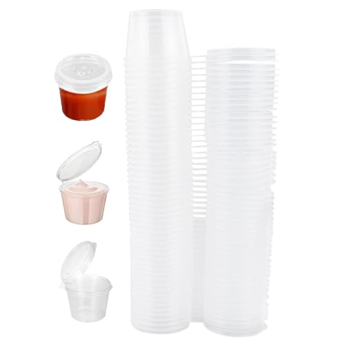 LIANRISES 50 Stück Kleine Dosen Mit Deckel Plastik 25ml Mini Dosen Mit Deckel PlastikbehäLter Mit Deckel Plastikdosen Mit Deckel SossenbehäLter Salatdressing BehäLter Kann Wiederverwendet Werden von LIANRISES