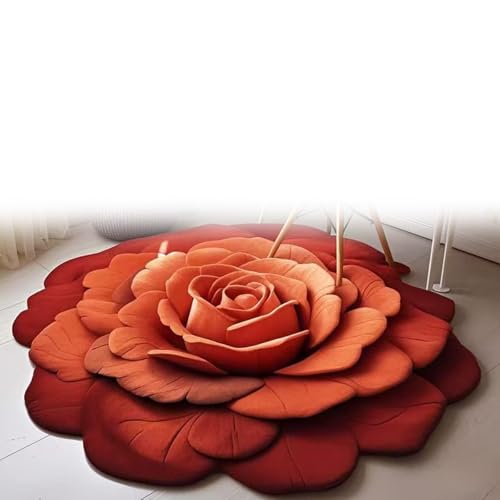 LIANTIAN Badematte mit Blumenmuster, Blumenplüsch und Kieselgurmatte, leicht zu reinigen, geeignet für Schlafzimmer und Wohnzimmer(Orange,100 * 100cm) von LIANTIAN