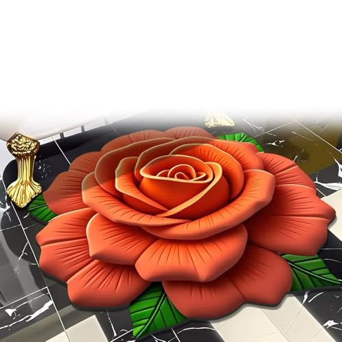 LIANTIAN Badematte mit Blumenmuster, Blumenplüsch und Kieselgurmatte, leicht zu reinigen, geeignet für Schlafzimmer und Wohnzimmer(Orange,120 * 120cm) von LIANTIAN
