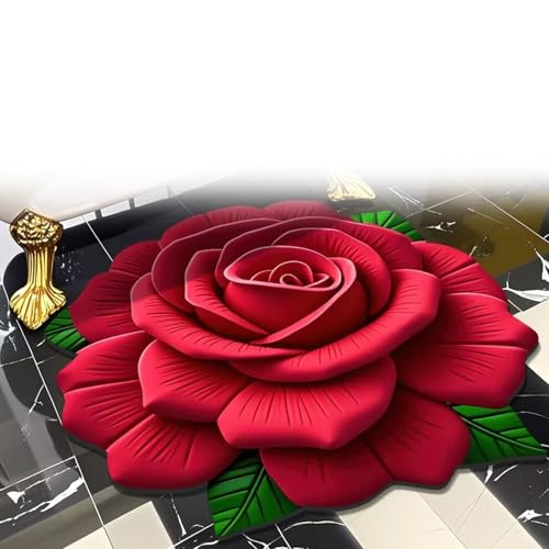 LIANTIAN Badematte mit Blumenmuster, Blumenplüsch und Kieselgurmatte, leicht zu reinigen, geeignet für Schlafzimmer und Wohnzimmer(Red,100 * 100cm) von LIANTIAN
