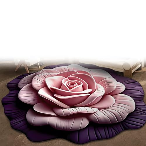 LIANTIAN Badematte mit Blumenmuster, Blumenplüsch und Kieselgurmatte, leicht zu reinigen, geeignet für Schlafzimmer und Wohnzimmer(pink,120 * 120cm) von LIANTIAN