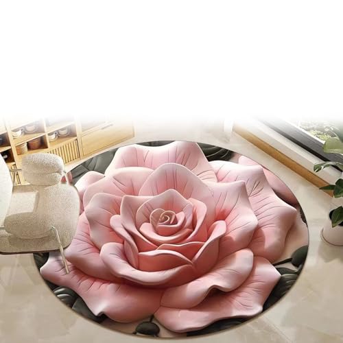 LIANTIAN Badematte mit Blumenmuster, Blumenplüsch und Kieselgurmatte, leicht zu reinigen, geeignet für Schlafzimmer und Wohnzimmer(pink,140 * 140cm) von LIANTIAN