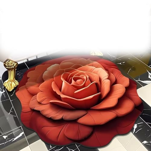 LIANTIAN Badematte mit Blumenmuster, Plüschmatte mit Blumenmuster und Kieselgur, leicht zu reinigen, geeignet für Schlafzimmer und Wohnzimmer(Orange,90 * 90cm) von LIANTIAN