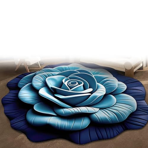 LIANTIAN Blumenplüsch- und Kieselgurmatte, visueller 3D-Bodenteppich in Blumenform aus Kieselgur, geeignet für Schlafzimmer und Wohnzimmer(Blue,100 * 100cm) von LIANTIAN
