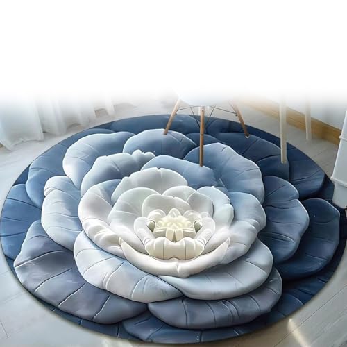 LIANTIAN Blumenplüsch- und Kieselgurmatte, visueller 3D-Bodenteppich in Blumenform aus Kieselgur, geeignet für Schlafzimmer und Wohnzimmer(Blue,60 * 60cm) von LIANTIAN