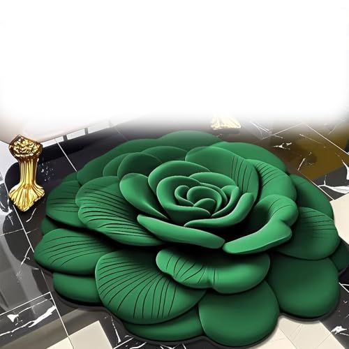 LIANTIAN Blumenplüsch- und Kieselgurmatte, visueller 3D-Bodenteppich in Blumenform aus Kieselgur, geeignet für Schlafzimmer und Wohnzimmer(Green,100 * 100cm) von LIANTIAN
