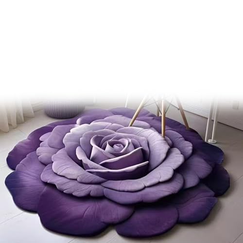 LIANTIAN Blumenplüsch- und Kieselgurmatte, visueller 3D-Bodenteppich in Blumenform aus Kieselgur, geeignet für Schlafzimmer und Wohnzimmer(Purple,100 * 100cm) von LIANTIAN