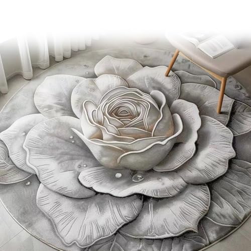 LIANTIAN Blumenplüsch- und Kieselgurmatte, visueller 3D-Bodenteppich in Blumenform aus Kieselgur, geeignet für Schlafzimmer und Wohnzimmer(White,100 * 100cm) von LIANTIAN