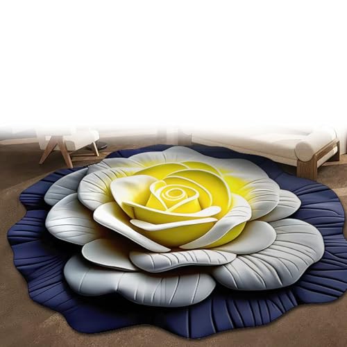 LIANTIAN Blumenplüsch- und Kieselgurmatte, visueller 3D-Bodenteppich in Blumenform aus Kieselgur, geeignet für Schlafzimmer und Wohnzimmer(White,90 * 90cm) von LIANTIAN