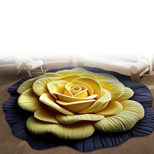 LIANTIAN Blumenplüsch- und Kieselgurmatte, visueller 3D-Bodenteppich in Blumenform aus Kieselgur, geeignet für Schlafzimmer und Wohnzimmer(Yellow,40 * 40cm) von LIANTIAN