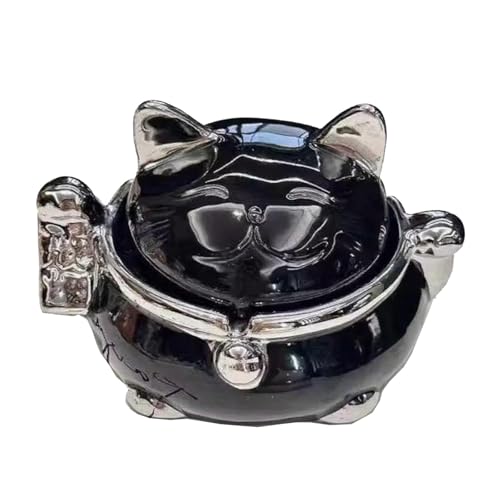 LIANTIAN Leichter Luxus-Aschenbecher, Glückskatzen-Aschenbecher, leicht zu reinigen, kreatives Styling, geeignet für den Familiengebrauch(Black,14.5 * 12 * 9CM) von LIANTIAN