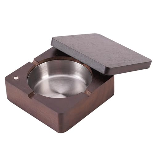 LIANTIAN Magnetischer Aschenbecher, dekorativer Aschenbecher aus Massivholz, detaillierte Textur, Fallfestigkeit, geeignet für den Heim-/Bürogebrauch(Dark,10 * 10 * 4.3) von LIANTIAN