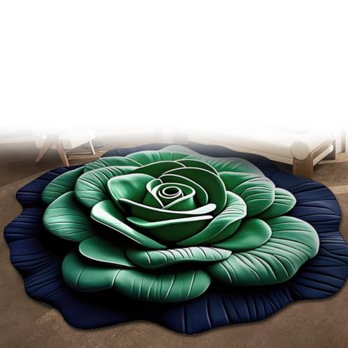 LIANTIAN Plüschmatte aus Kieselgur, 3D-visuelle, blumenförmige Kieselgur-Bodenteppich-Unterseite, rutschfest, geeignet für Schlafzimmer und Wohnzimmer(Green,60 * 60cm) von LIANTIAN