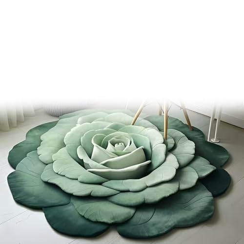 LIANTIAN Plüschmatte aus Kieselgur, 3D-visuelle, blumenförmige Kieselgur-Bodenteppich-Unterseite, rutschfest, geeignet für Schlafzimmer und Wohnzimmer(Green,80 * 80cm) von LIANTIAN