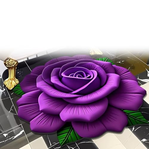 LIANTIAN Plüschmatte aus Kieselgur, 3D-visuelle, blumenförmige Kieselgur-Bodenteppich-Unterseite, rutschfest, geeignet für Schlafzimmer und Wohnzimmer(Purple,100 * 100cm) von LIANTIAN