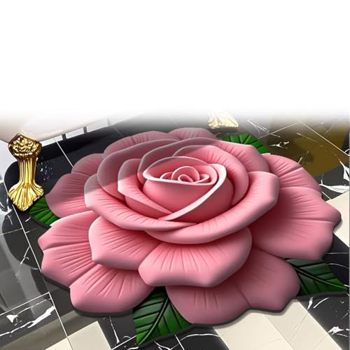 LIANTIAN Plüschmatte aus Kieselgur, 3D-visuelle, blumenförmige Kieselgur-Bodenteppich-Unterseite, rutschfest, geeignet für Schlafzimmer und Wohnzimmer(pink,180 * 180cm) von LIANTIAN
