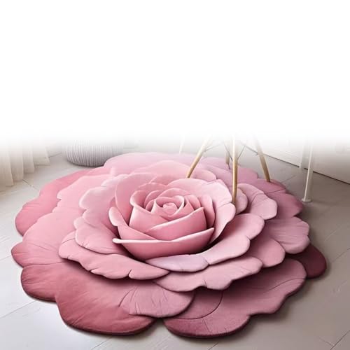 LIANTIAN Plüschmatte aus Kieselgur, 3D-visuelle, blumenförmige Kieselgur-Bodenteppich-Unterseite, rutschfest, geeignet für Schlafzimmer und Wohnzimmer(pink,60 * 60cm) von LIANTIAN