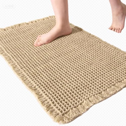 LIANTIAN Rutschfester Badezimmerteppich, Badematte mit Waffelmuster, hervorragender Sandabstreifeffekt, leicht zu reinigen, für den Heimgebrauch geeignet(Brown,61 * 92 * 0.5cm) von LIANTIAN